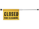 Oates spring loaded door caution sign with yellow Closed for Cleaning flag on white pole